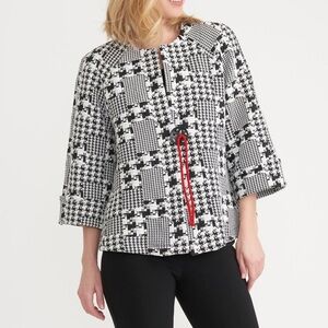 Joseph Ribkoff Designer Black White Houndstooth Knit Jacket Size 6